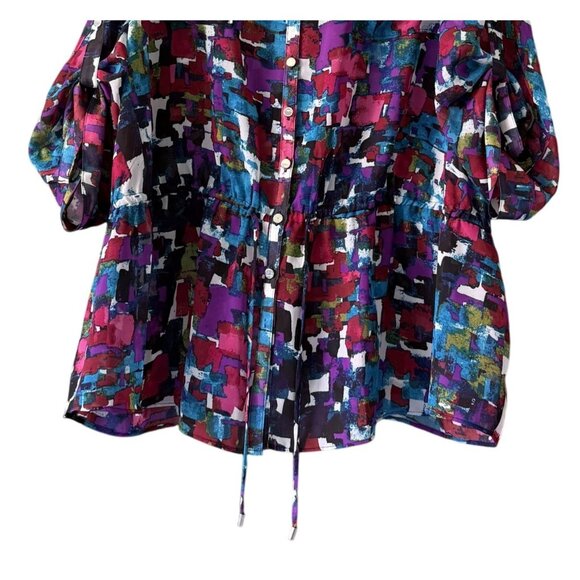 Lane Bryant Womens Multicolor Abstract Button Drawstring Top 26/28  Office Wear - Picture 3 of 6